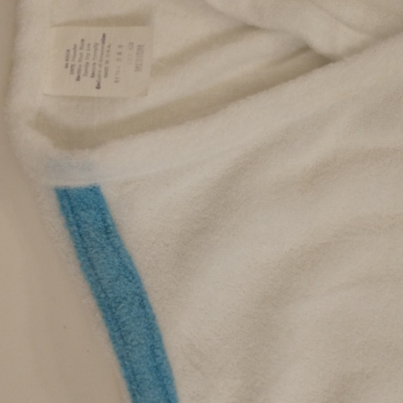 Vintage 70s Soft Terry Robe Long Wrap Authentic Seventies White w Cerulean Blue - Picture 10 of 11